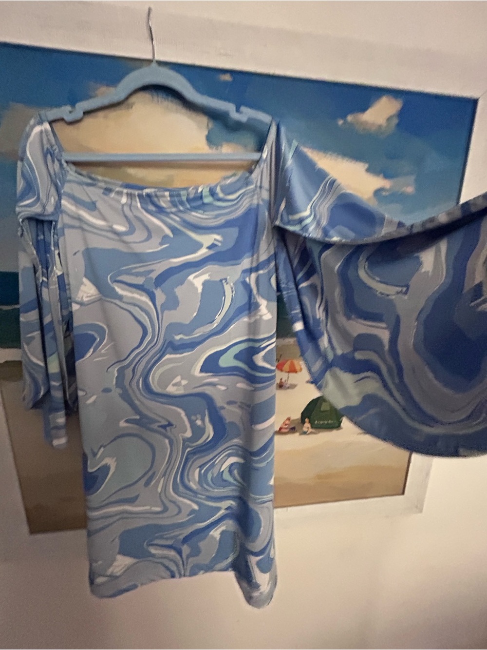 Dress ,cut split bell sleeves, fluid fabric L - Picture 4 of 6